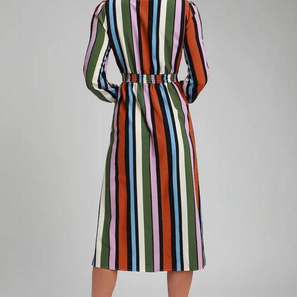 Rust Orange Multi Striped Button-Up Midi Dress - Picture 3 of 7